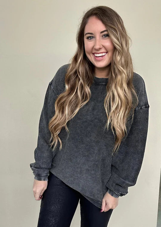 Washed Black Luxe Corded Sweatshirt