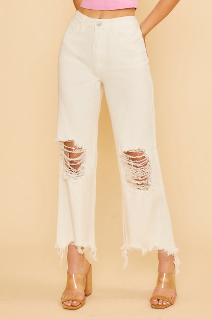 White Cropped Distressed Jeans