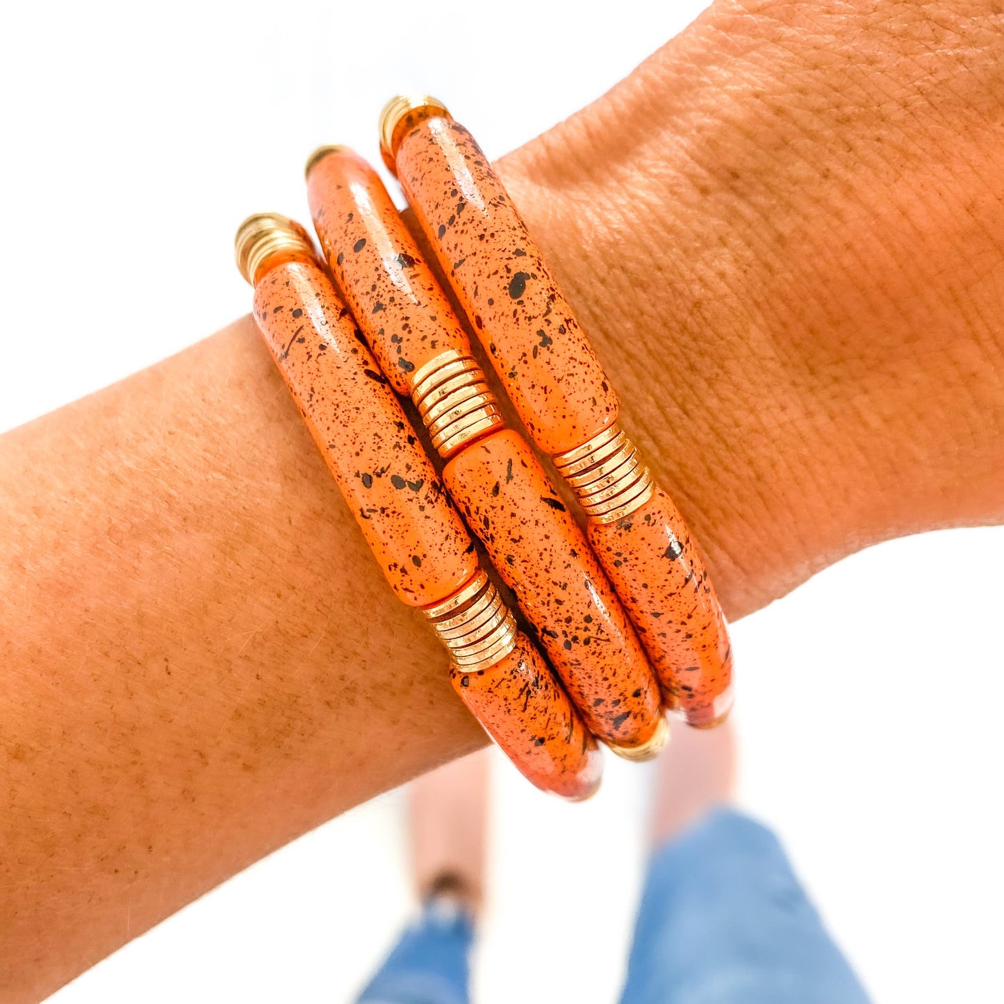 Orange Speckle & Gold Disc Bracelet