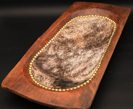 Beaded Classic Dough Bowl with Embossed Leather and Cowhide