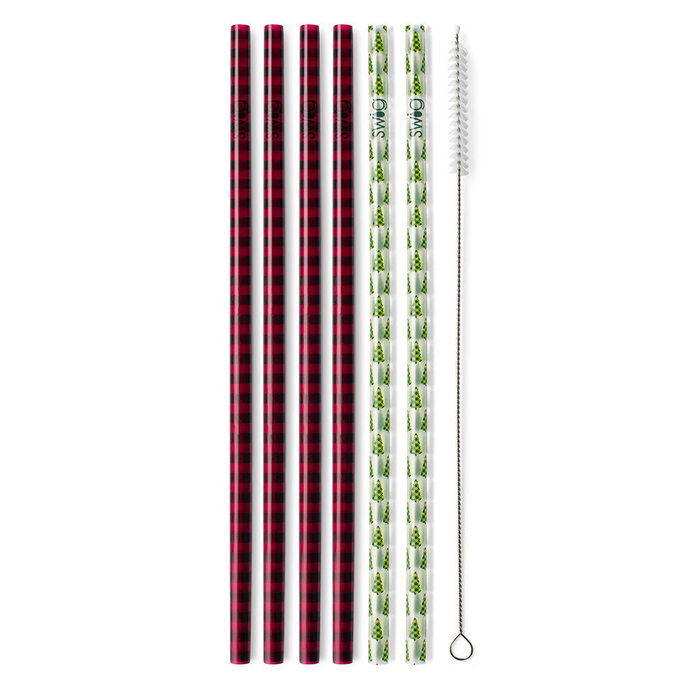 Swig Buffalo Plaid & Trees Reusable Straw Set