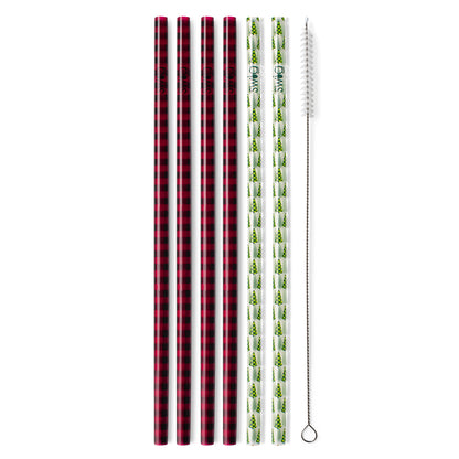 Swig Buffalo Plaid & Trees Reusable Straw Set