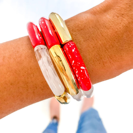 Red, Gold & White Speckle Acrylic Bracelet