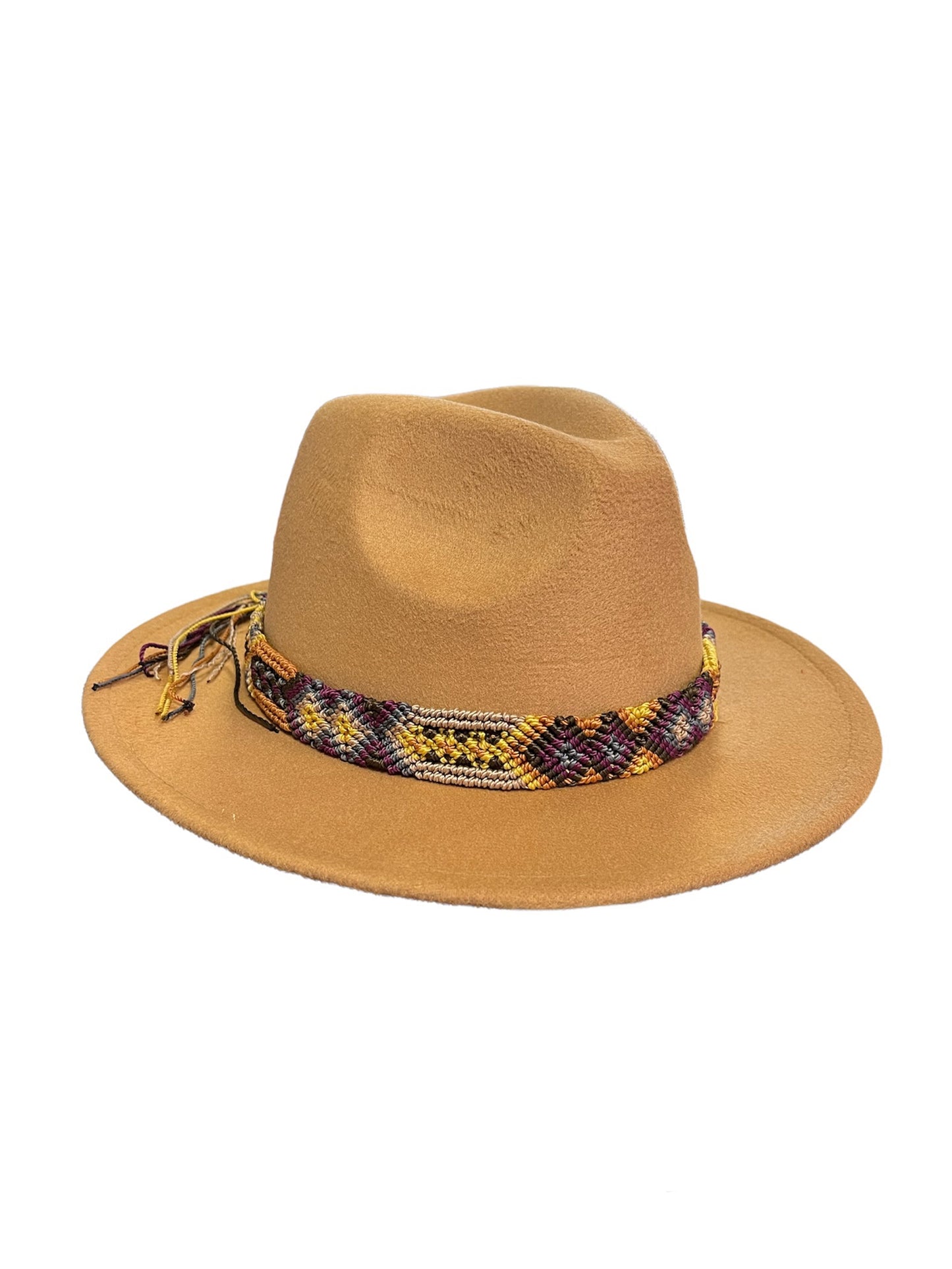 Thin Mexican Braided Hat Band-Mustard, Brown, Plum & Tan