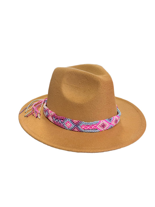 Thin Mexican Braided Hat Band-Neon Pink, Purple & Blue