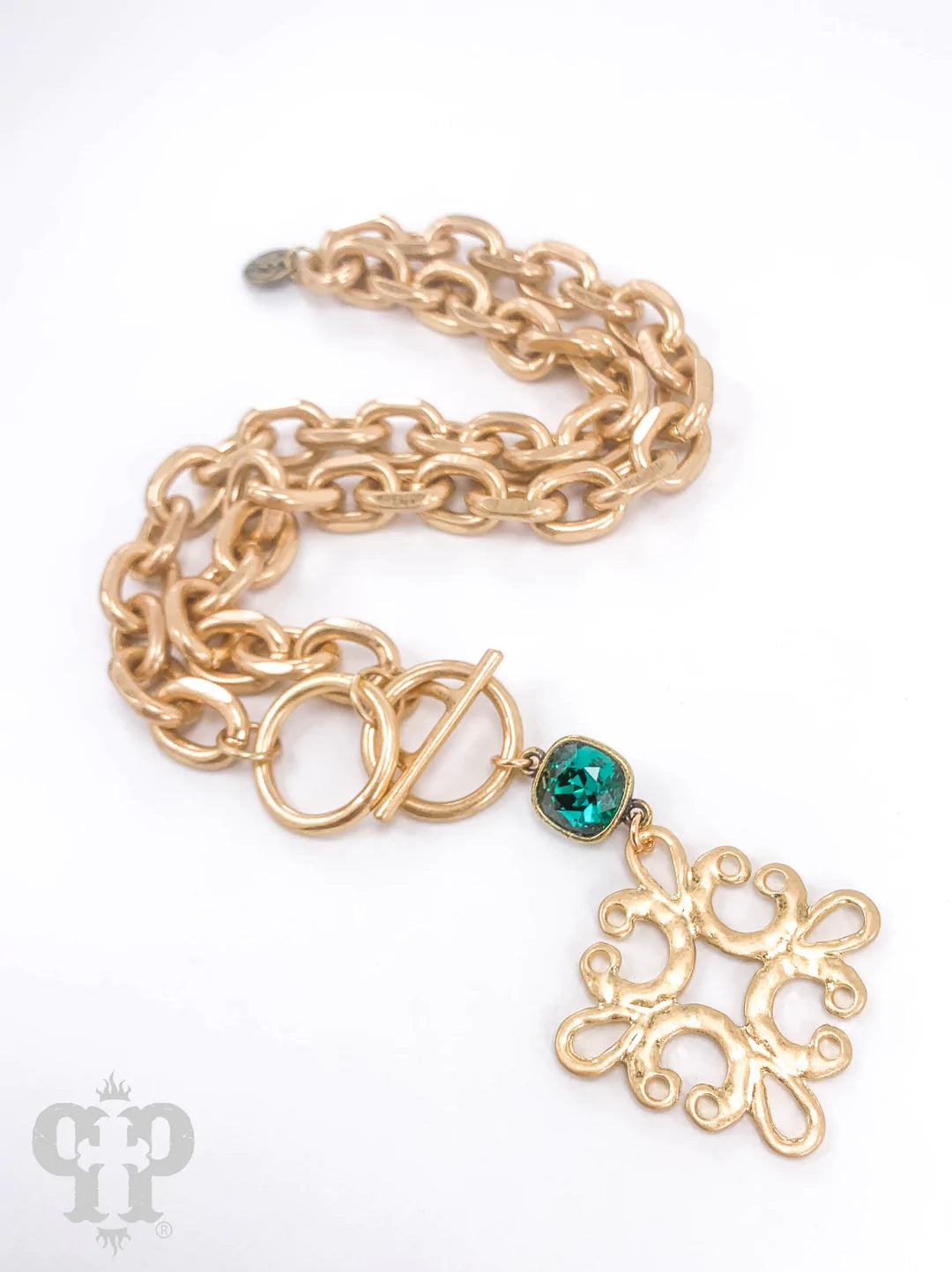 Chunky Gold & Emerald Green Necklace