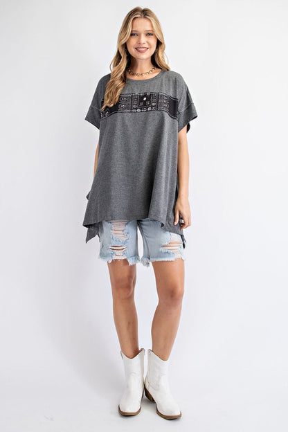 Grey Paisley Stripe Top