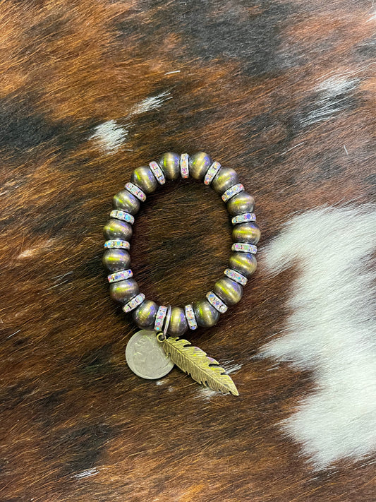 Buffalo Coin & Feather Bracelet