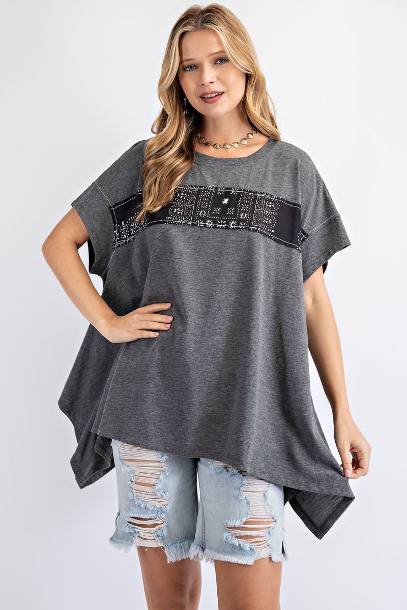 Grey Paisley Stripe Top