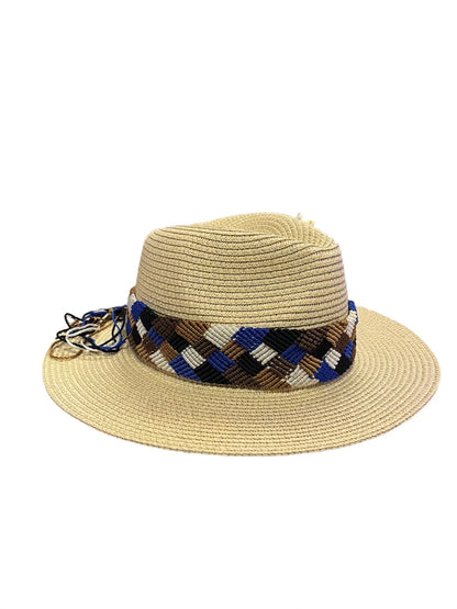 Wide Mexican Braided Hat Band - Blue/Brown/Black/Cream