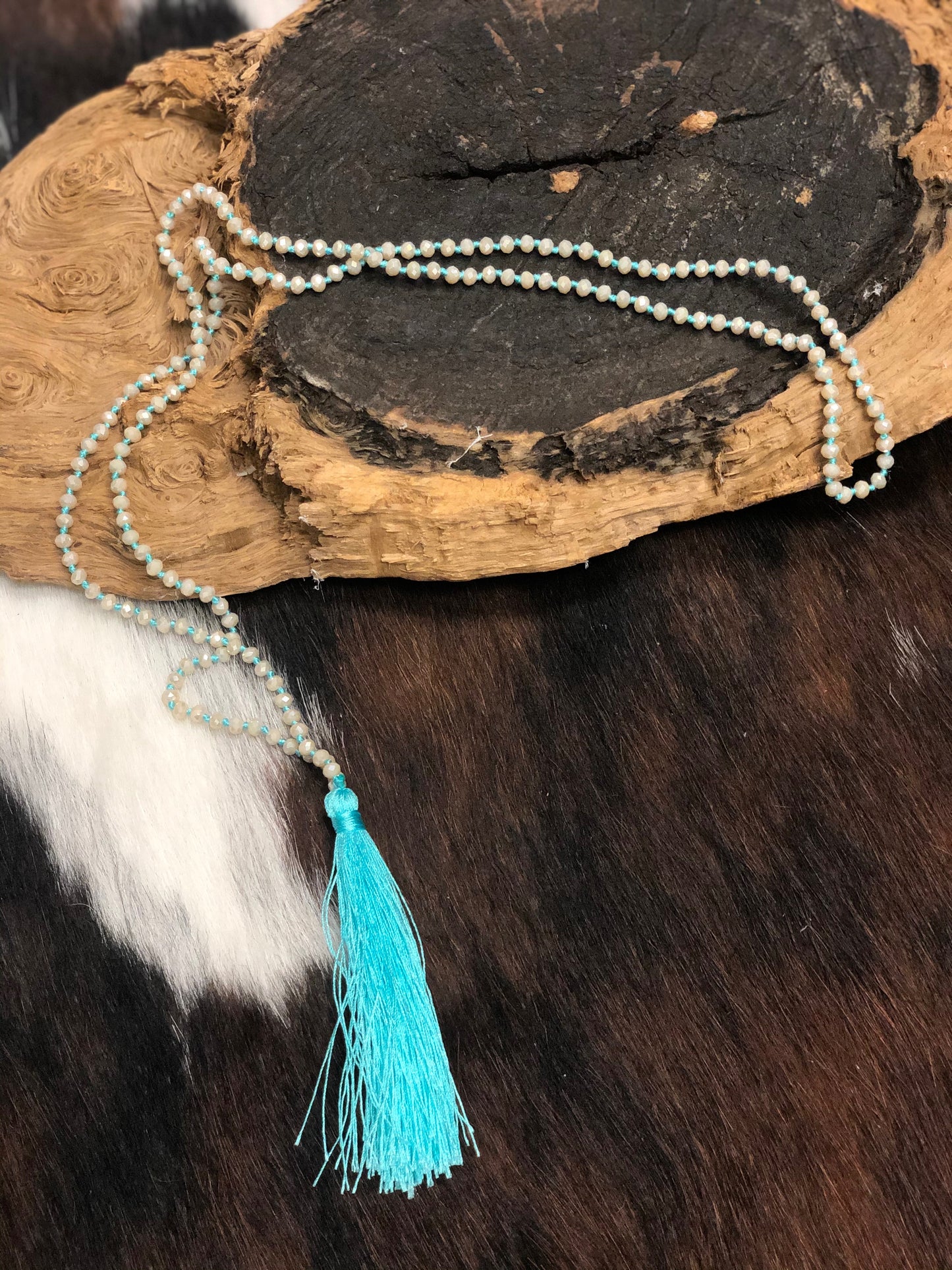 Cream & Turquoise Tassel Necklace