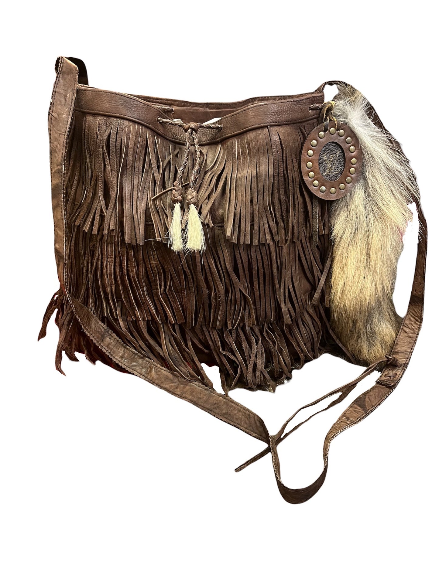 Brown Fringe Leather LV Crossbody Handbag