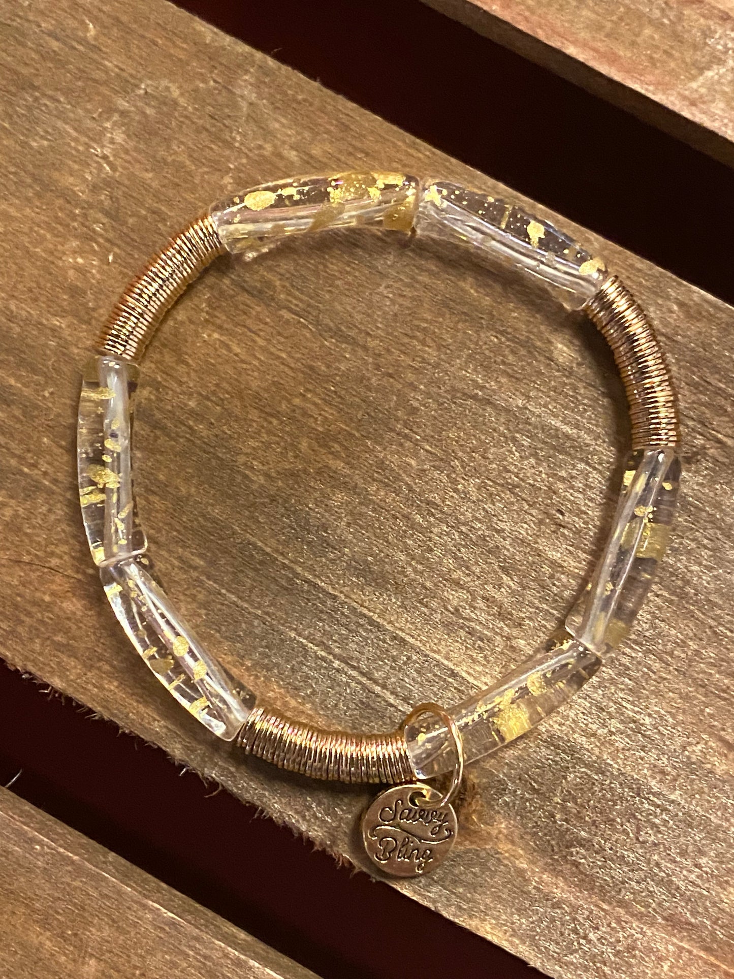 Clear & Gold Speckle Acrylic Bracelet