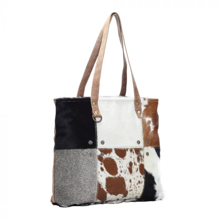 Multi Patch Cowhide Tote Bag