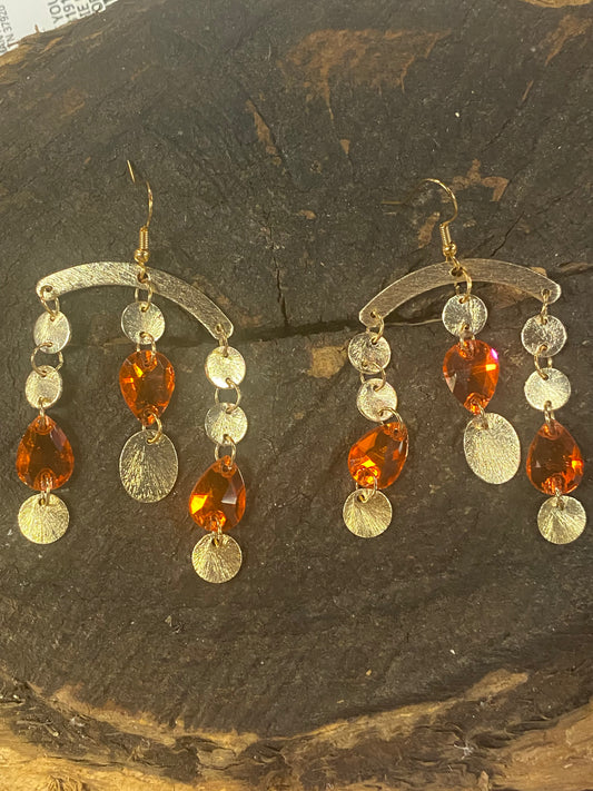 Orange Gold Arch Earrings