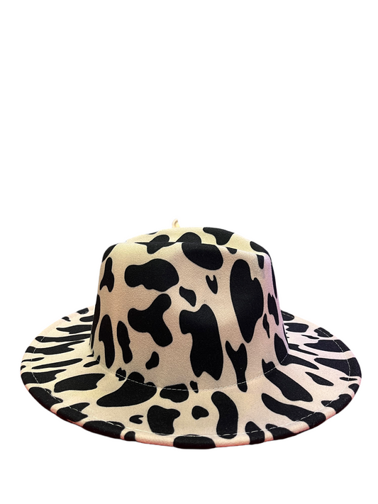 Cream Cow Print Felt Hat