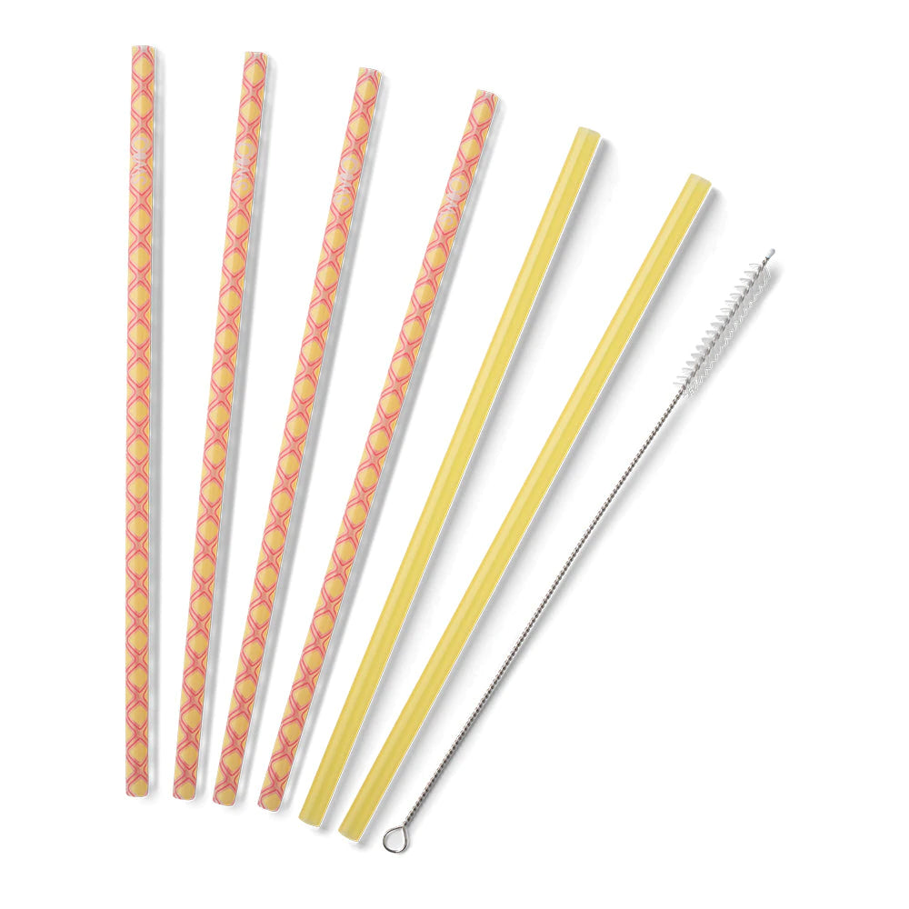 Swig Pink Lemonade + Yellow Reusable Straw Set