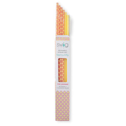 Swig Pink Lemonade + Yellow Reusable Straw Set